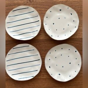 LENOX BLUE BAY Set of 4 Blue and White Patterned Tidbit plates
